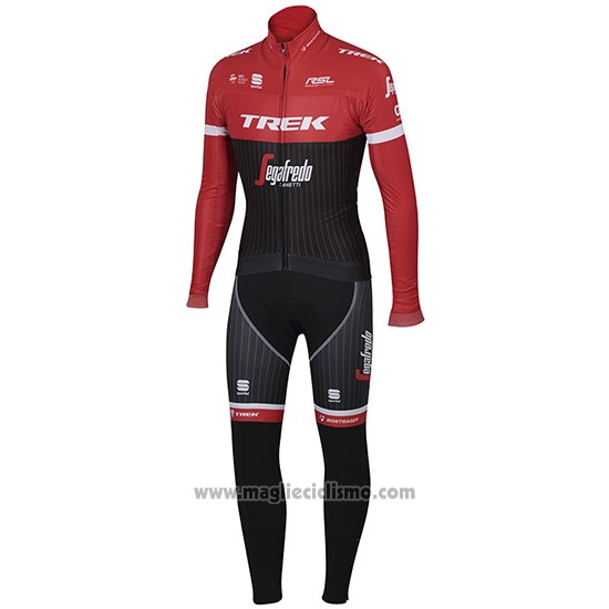 2017 Abbigliamento Ciclismo Trek Segafredo Nero e Rosso Manica Lunga e Salopette